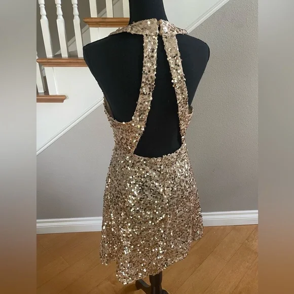 Elegant Sequin Gold Dress - Picture 3 of 4